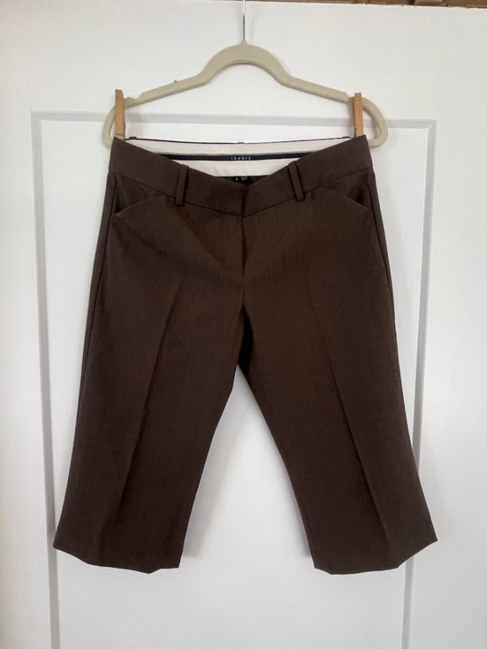 Theory Max C Wool Blend Cropped Capri Dress Pants in Brown (Size 8)